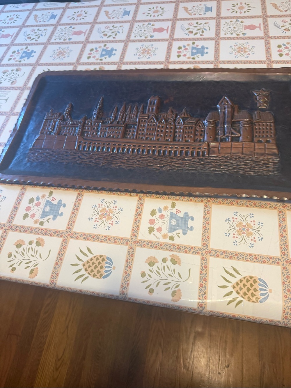 vintage mid-20th-century metaloplastyka copper relief wall plaque